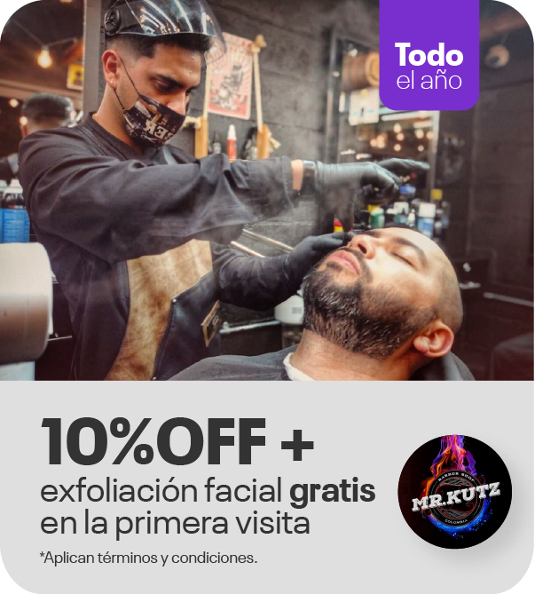 10% de descuento + exfoliación y masaje facial gratis en primera visita a Mr. Kutz Barbería en Viva Envigado